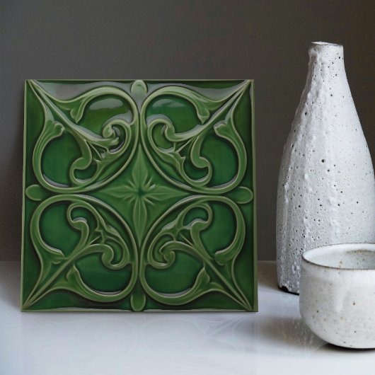 Emerald Green Wall Deco Art Nouveau Ceram Fliese