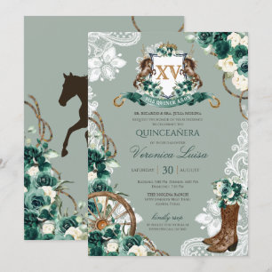 Emerald Green Wappen Western Charro Quinceanera Einladung