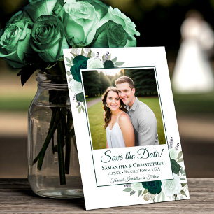 Emerald Green Watercolor Boho Rose Foto Hochzeit Save The Date