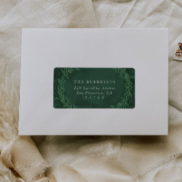 Emerald Green Watercolor Botanical Laurels Return Adressaufkleber