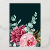 Emerald Green Watercolor Burgundy Blume Hochzeit Folieneinladung (Rückseite)