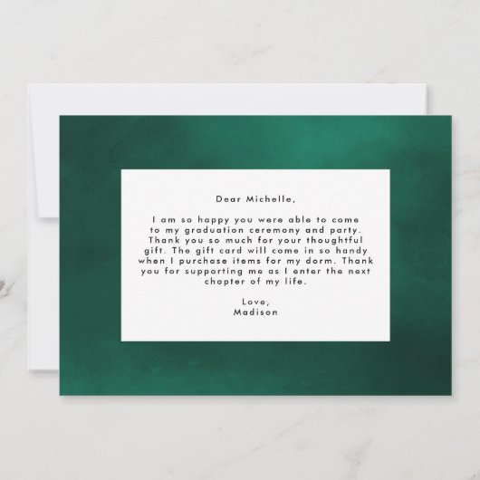 Emerald Green Watercolor Crystals Foto Abschluss Dankeskarte (Rückseite)