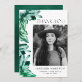 Emerald Green Watercolor Crystals Foto Abschluss Dankeskarte (Vorne/Hinten)