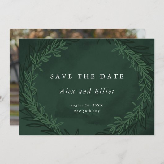 Emerald Green Watercolor Dramatisch Save the Date Einladung (Vorne/Hinten)