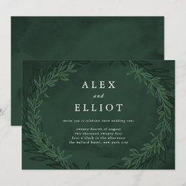 Emerald Green Watercolor Dramatische Laurels Weddi Einladung