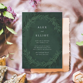 Emerald Green Watercolor Dramatische Laurels Weddi Einladung