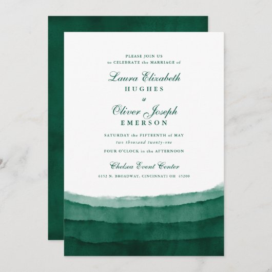 Emerald Green Watercolor Einladungen zur Hochzeit (Vorne/Hinten)