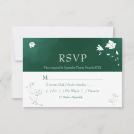 Emerald Green Watercolor Floral Wedding RSVP Karte
