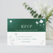 Emerald Green Watercolor Floral Wedding RSVP Karte (Stehend Vorderseite)