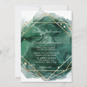 Emerald Green Watercolor Gold Geometric Wedding Einladung (Vorderseite)
