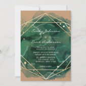 Emerald Green Watercolor Gold Tan Wedding Einladung (Vorderseite)