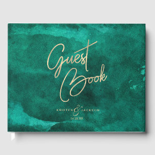 Emerald Green Watercolor & Gold Wedding Monogram Gästebuch