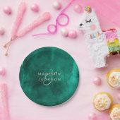 Emerald Green Watercolor & Gold Wedding Monogram Pappteller (Party)