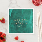 Emerald Green Watercolor & Gold Wedding Monogram Serviette (Beispiel)