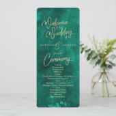 Emerald Green Watercolor & Gold Wedding Program Programm (Stehend Vorderseite)