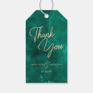 Emerald Green Watercolor & Gold Wedding Vielen Dan Geschenkanhänger