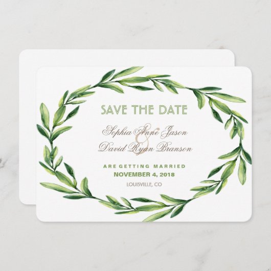 Emerald Green Watercolor Kreath SAVE THE DATE (Vorne/Hinten)