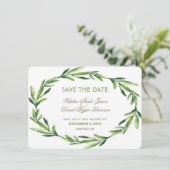 Emerald Green Watercolor Kreath SAVE THE DATE (Stehend Vorderseite)