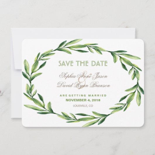 Emerald Green Watercolor Kreath SAVE THE DATE (Vorderseite)