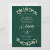 Emerald Green Watercolor Laurel Blätter Wedding Einladung (Vorderseite)