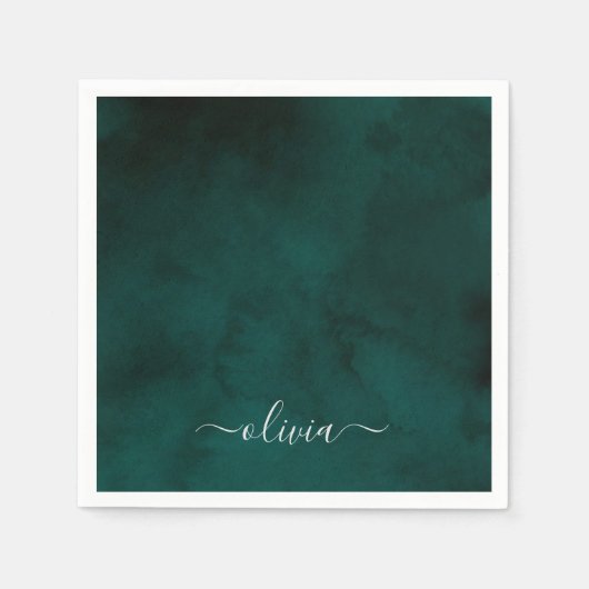 Emerald Green Watercolor Monogram Serviette (Vorderseite)
