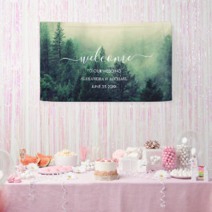 Emerald Green Watercolor Pine Tree Wedding Banner