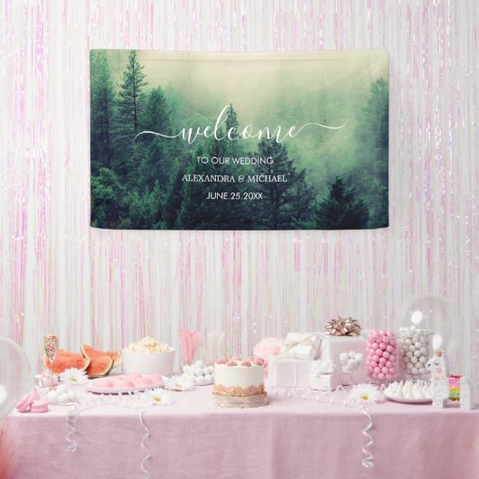 Emerald Green Watercolor Pine Tree Wedding Banner (Party)