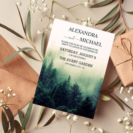 Emerald Green Watercolor Pine Tree Wedding Einladung
