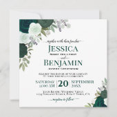 Emerald Green Watercolor Rose Elegante Hochzeit Einladung (Vorderseite)