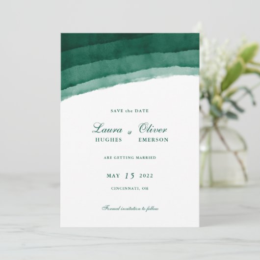 Emerald Green Watercolor Save the Date (Stehend Vorderseite)