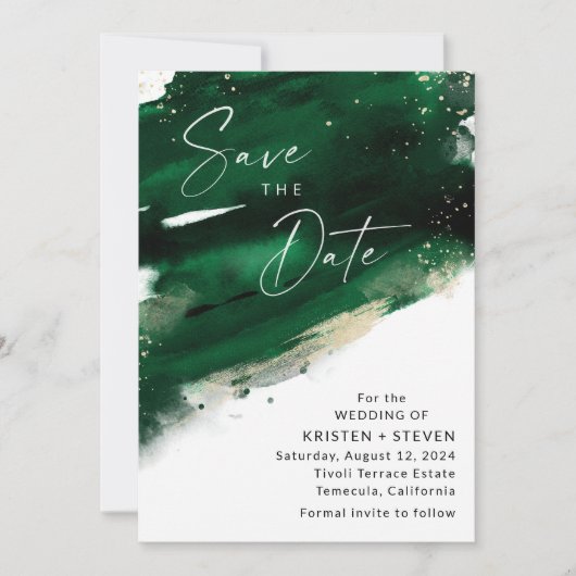 Emerald Green Watercolor Save the Date Einladung (Vorderseite)