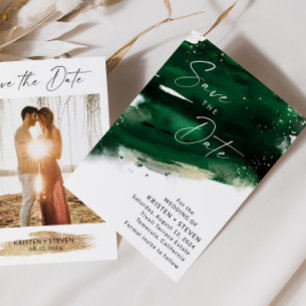 Emerald Green Watercolor Save the Date Einladung