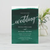 Emerald Green Watercolor Wedding Einladung (Stehend Vorderseite)