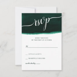 Emerald Green Watercolor Wedding RSVP Karte