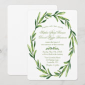 Emerald Green Watercolor Wreath Wedding Einladung (Vorne/Hinten)