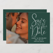 Emerald Green Wedding 2 Foto QR Code Skript Save The Date (Vorne/Hinten)