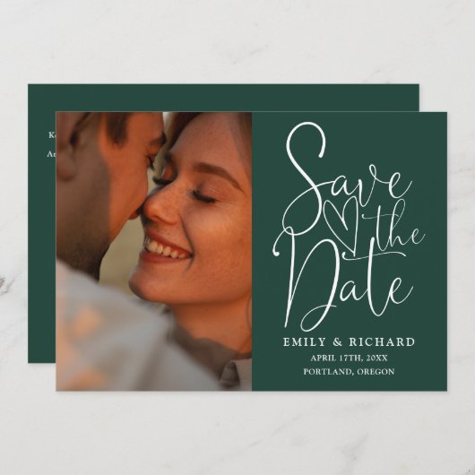 Emerald Green Wedding 2 Foto QR Code Skript Save The Date (Vorne/Hinten)