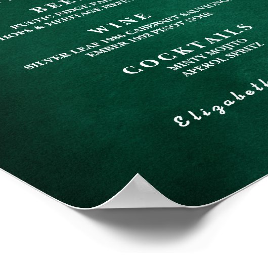 Emerald Green Wedding Bar Menu Poster (Ecke)