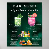 Emerald Green Wedding Bar Menu Poster (Vorne)