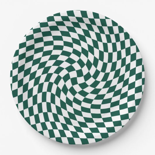 Emerald Green Wedding Collection Karo überprüft Pappteller (Vorderseite)