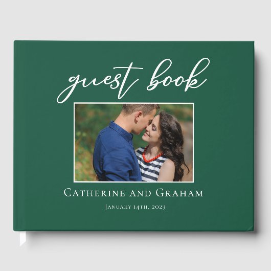 Emerald Green Wedding Couple Foto Gästebuch (Vorderseite)