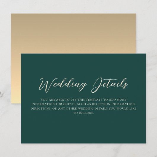 Emerald Green Wedding Details Begleitkarte (Vorne/Hinten)