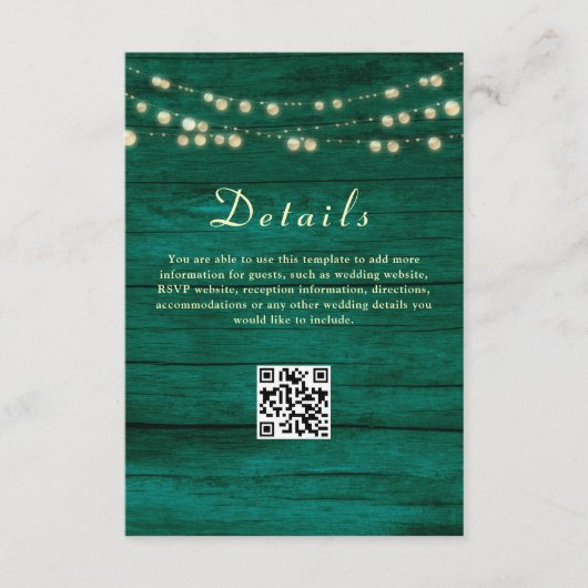 Emerald Green Wedding Details QR Code Begleitkarte (Vorderseite)