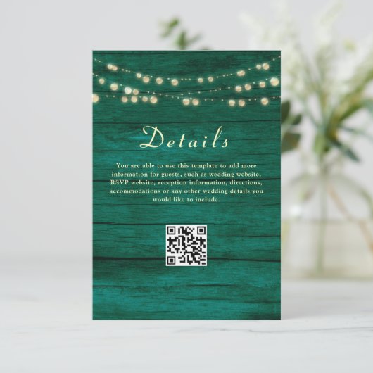 Emerald Green Wedding Details QR Code Begleitkarte (Stehend Vorderseite)