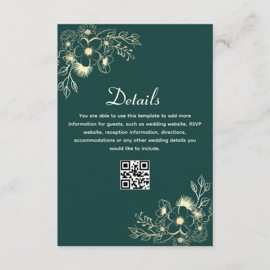 Emerald Green Wedding Details QR Code Begleitkarte (Vorderseite)