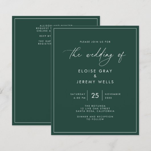 Emerald Green Wedding Einladung (Vorne/Hinten)