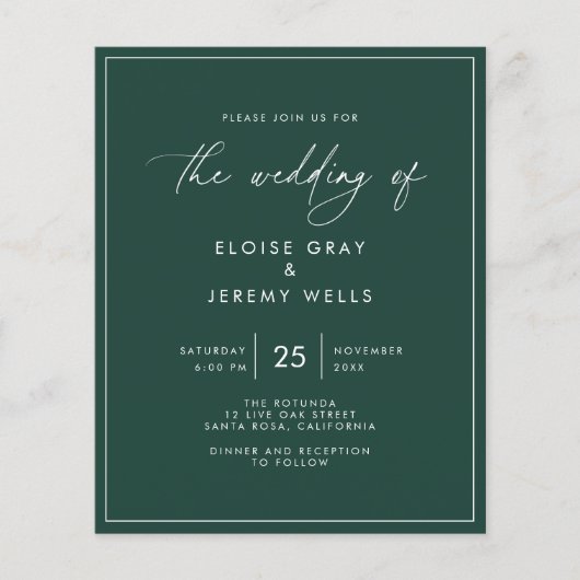 Emerald Green Wedding Einladung (Vorderseite)