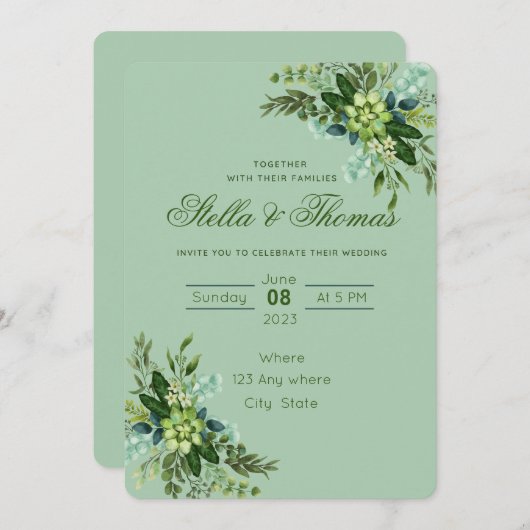 Emerald Green Wedding Einladung Ankündigung (Vorne/Hinten)