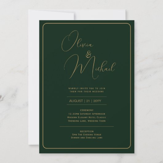 Emerald Green Wedding Einladung mit Gold Text (Vorderseite)