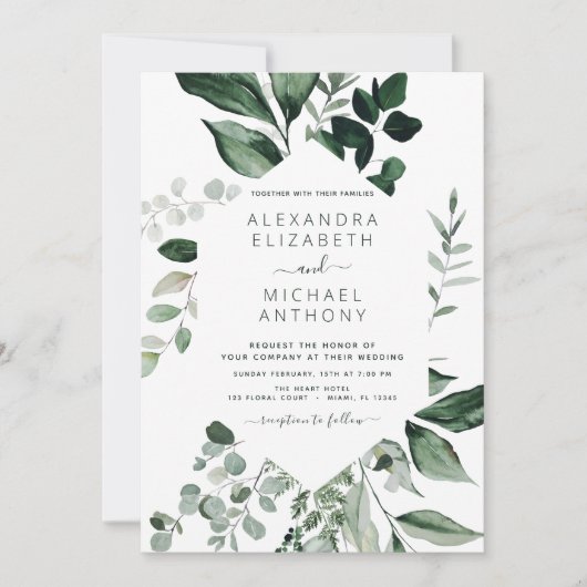 Emerald Green Wedding Eucalyptus Greenery Elegant Ankündigung (Vorderseite)